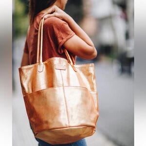 Joji and Co Metallic Copper Leather Delta Bucket Tote
